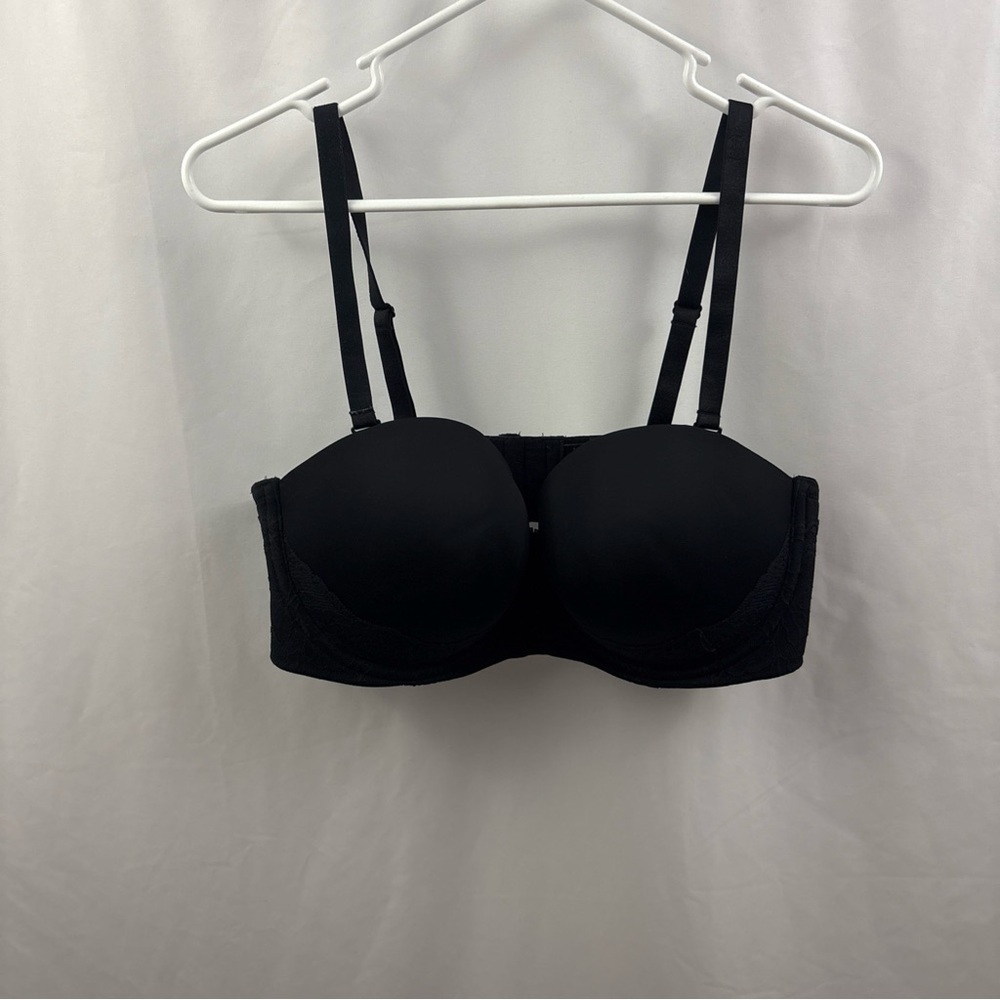 Torrid Curve 40DD Black Lace Trim Strapless Push Up Bra W/Straps Padded Plunge